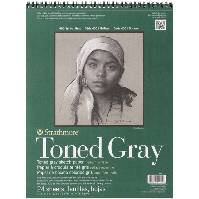 Strathmore 400 Series Toned Art/sketch Pad Grey Wire 11''x14'' 24 Sheets