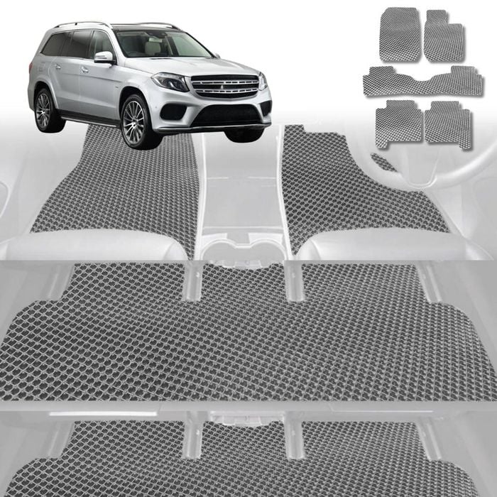 6D Diamond Car Floor Mats for Mercedes-Benz GLS-Class (X166)2012-2019-Ultimate Set-Grey-Outback GT