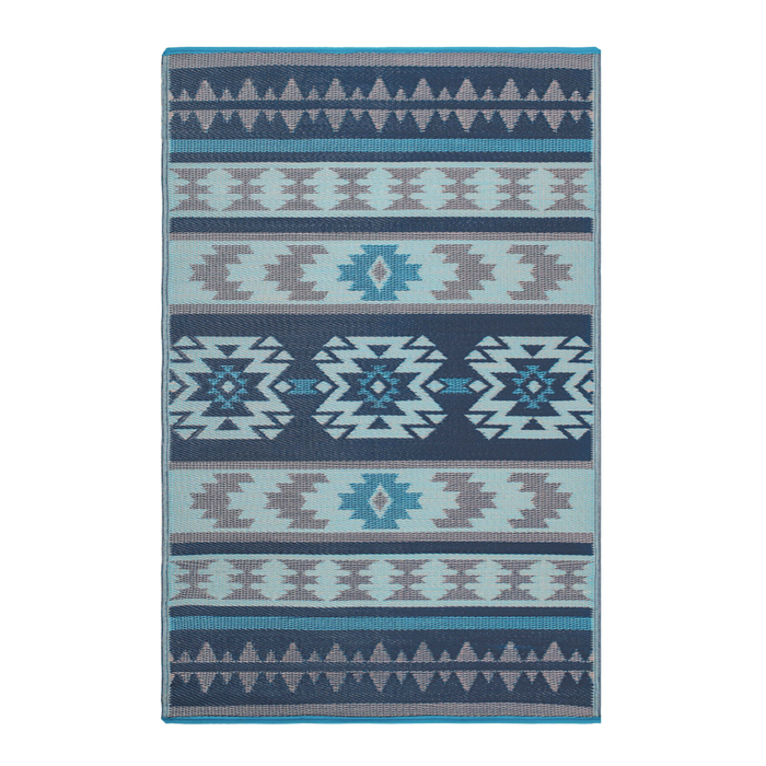 Fab Habitat 120x179cm Blue Cusco Tribal Recycled Plastic Reversible Outdoor Rug