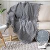 CottonMore Slub PolyCotton Knitted Blanket Geometry Pattern Sofa Bed Leisure Throw Rug 180x230cm