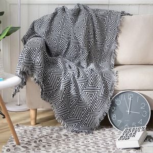 CottonMore Slub PolyCotton Knitted Blanket Geometry Pattern Sofa Bed Leisure Throw Rug 180x230cm