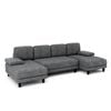 Advwin 280cm 4 Seater Sectiona Sofa Chenille Fabric U Shape Couch Modern Sofa Couch with Double Chaise Grey