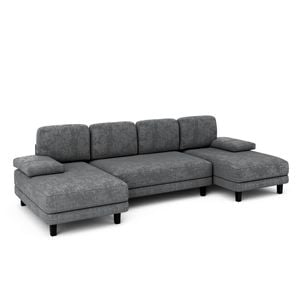 Advwin 280cm 4 Seater Sectiona Sofa Chenille Fabric U Shape Couch Modern Sofa Couch with Double Chaise Grey
