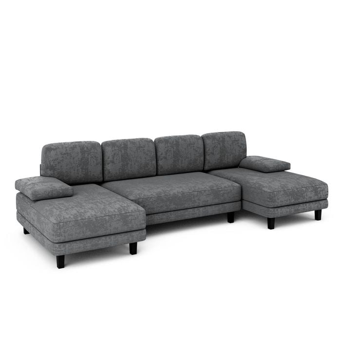 Advwin 280cm 4 Seater Sectiona Sofa Chenille Fabric U Shape Couch Modern Sofa Couch with Double Chaise Grey
