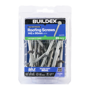Buildex 14G x 90mm Class 3 Roofing Screws with Seal - 25 Pack