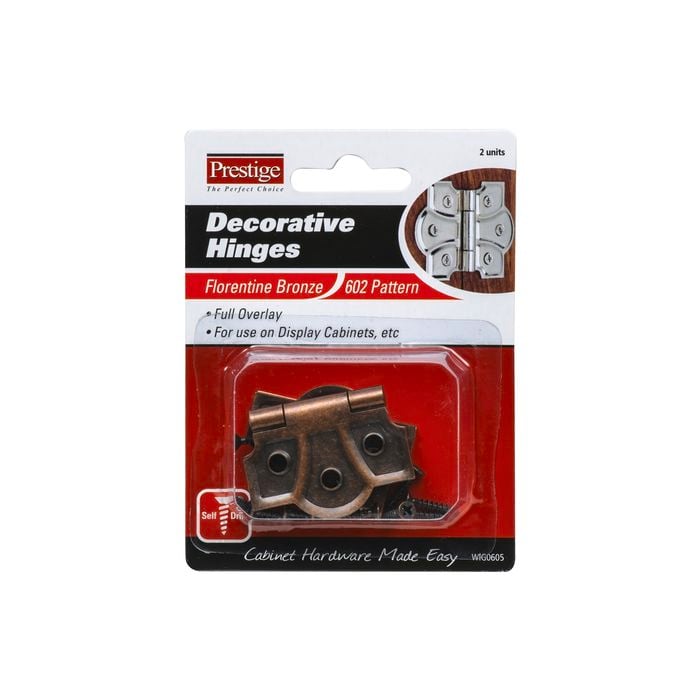 Prestige 45mm 602 Pattern Florentine Bronze Decorative Butt Hinges - 2 Pack