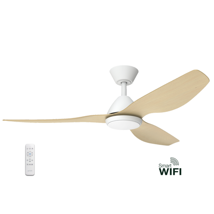 Atlanta 52" (1320mm) DC Smart Ceiling Fan with LED Light and Remote Control | White / Oak
