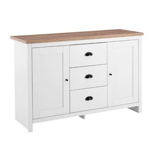 Hampton Buffet Sideboard 2 doors 3 Drawers Storage Cupboard Cabinet white and woodgrain