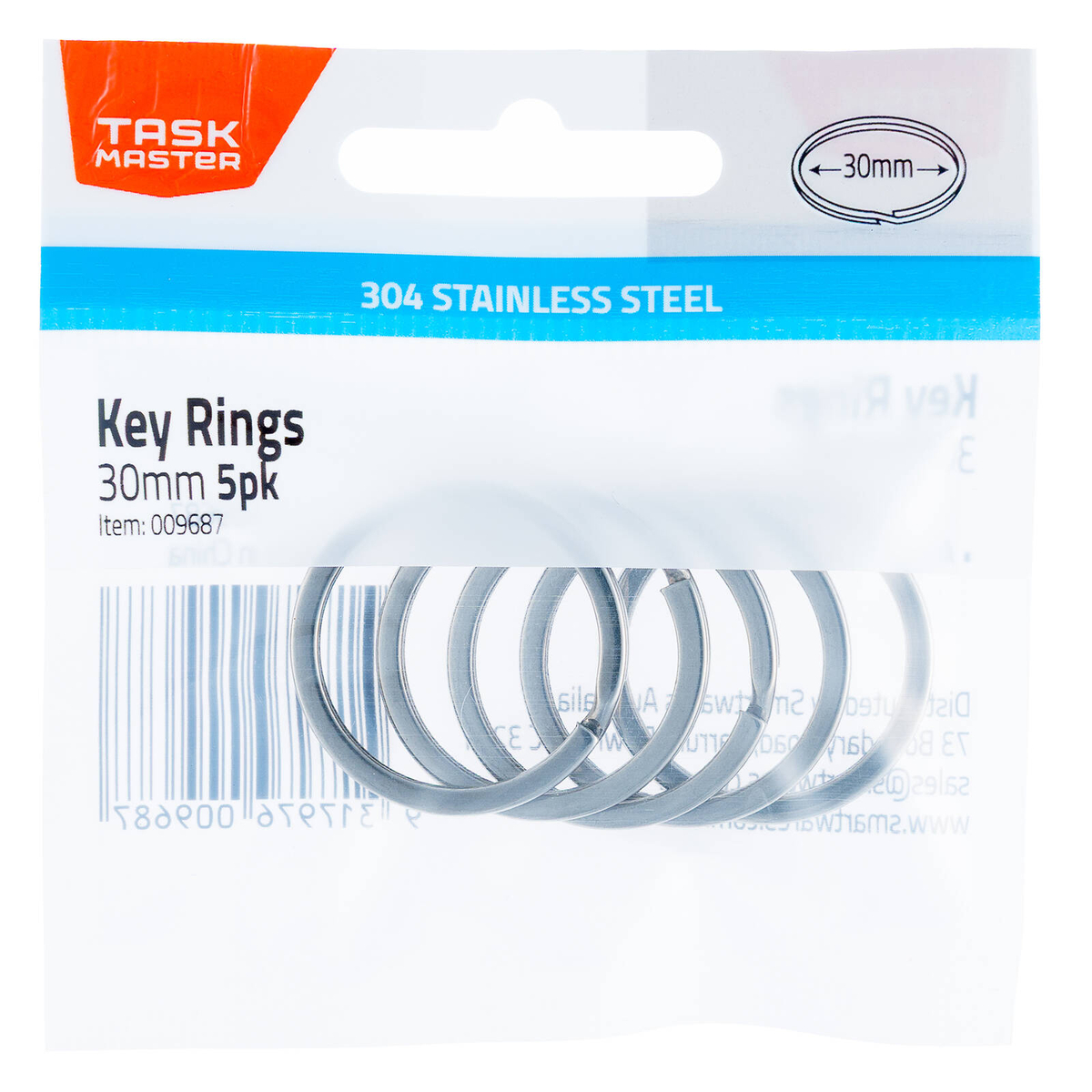 Taskmaster 30mm Stainless Steel Key Ring - 5 Pack - Bunnings Australia