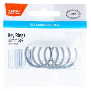 Taskmaster 30mm Stainless Steel Key Ring - 5 Pack