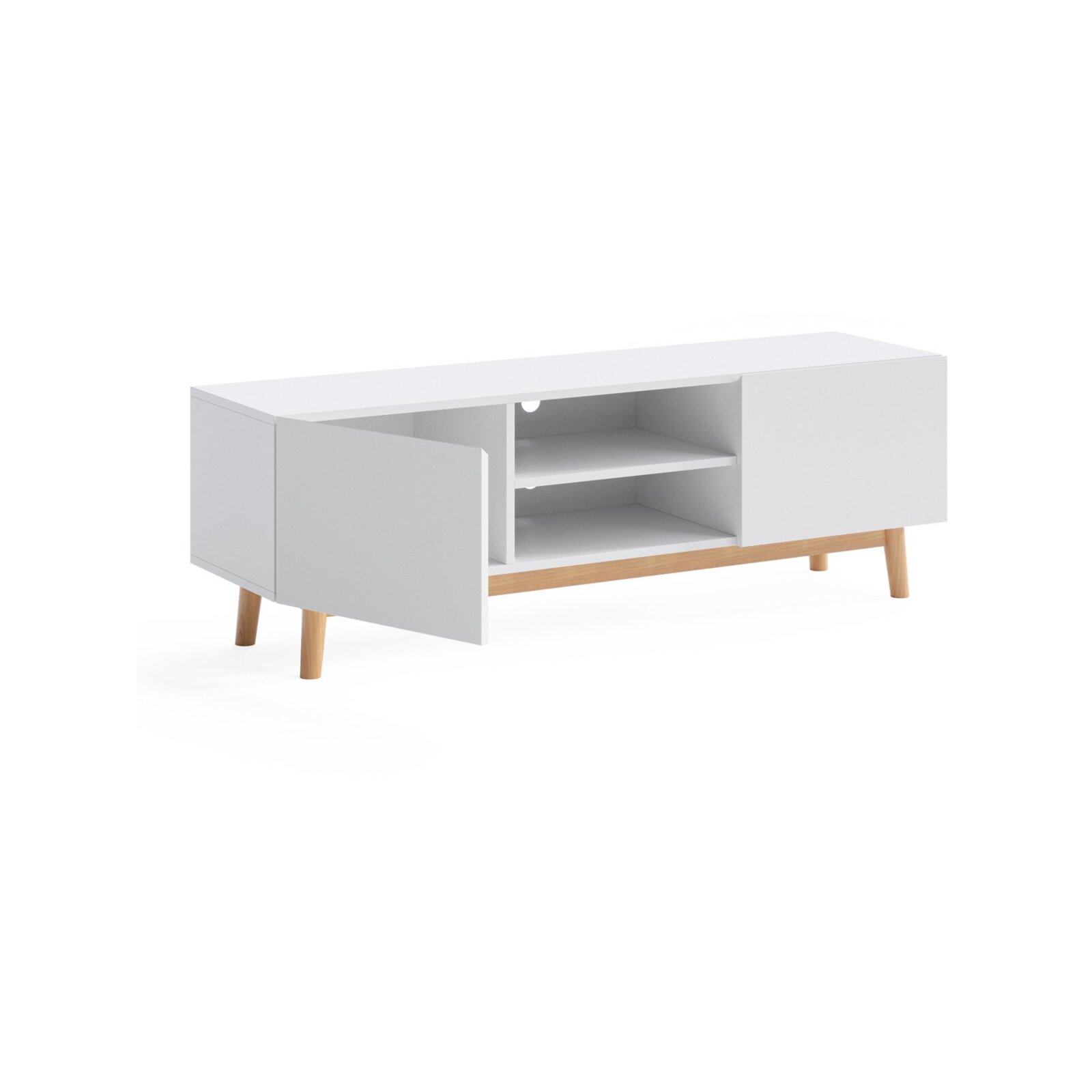 White TV Cabinet Entertainment Unit with Solid Wood Legs 140cm Bunnings Australia