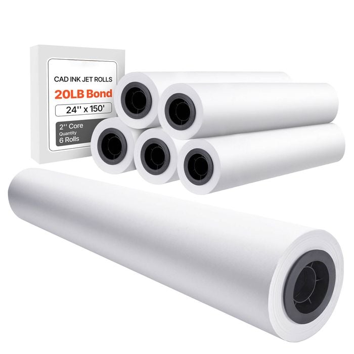 Vevor 609.6 Mm X 45.7 M Wide Format Paper White 6 Rolls Cad Bond Rolls With 50.8 Mm Core 15 Kg