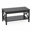Roomo Black Coffee Table with Storage Shelf, 90x55cm Modern Rectangular Centre Table for Living Room