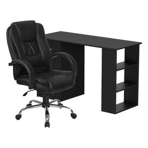 Artiss Computer Desk 120cm Executive Office Chair Set PU Leather High Back Black