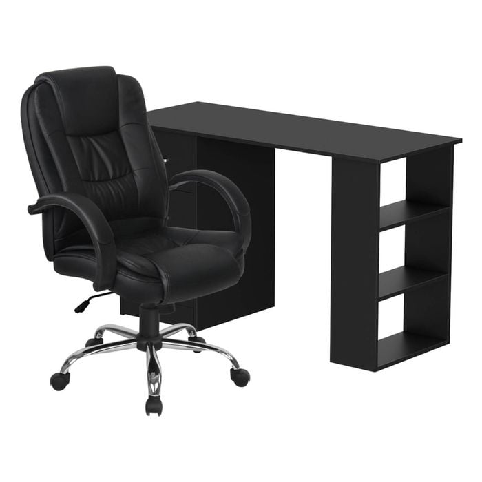 Artiss Computer Desk 120cm Executive Office Chair Set PU Leather High Back Black