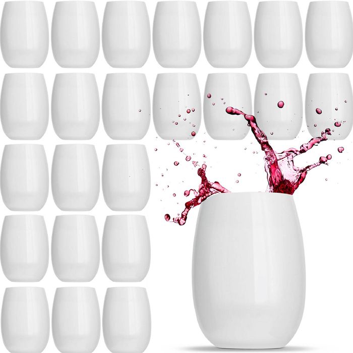 Rowdy Crowd Wine White Tumblers Catering 24 Pack 425ml - Unbreakable Tritan Plastic Stemless Dishwasher Safe