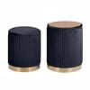 La Bella Black 2 Set Side Table Storage Ottoman - Velvet Stool MIRA