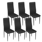Advwin Set of 6 Dining Chairs Padded Seat Leather Black