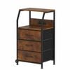 Ufurniture Nightstand 3 Fabric Drawers Bedside Table with Charging Station for Bedroom Living Room  Brown