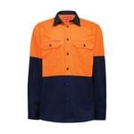 Hard Yakka Orange/Navy Hi Vis Long Sleeve Shirt - Size L