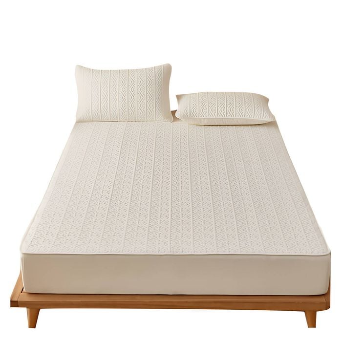 Anycozy Mattress Cover Beige Double Size Pure Cotton Soft Quilted Bed Sheet Anti-bacterial Protector Cover