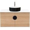 CIBO 900mm Oak Mornington Wall Hung Vanity with Black / White Basin and Black Handle
