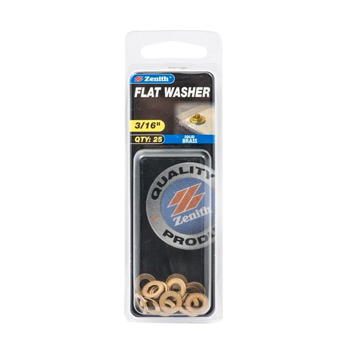 Zenith 3/16" Solid Brass Flat Washer - 25 Pack