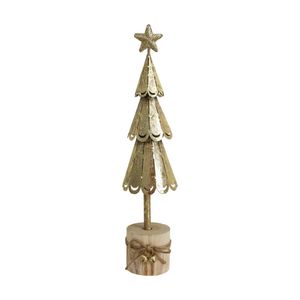 LVD Metal/Wood Xmas Tree On Stump Christmas Holiday Decor Medium 26.5cm Gold