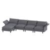 Advwin 300cm 4 Seater Sofa with Ottoman Corduroy Sectional Couch with Adjustable Backrest & Armrest Grey