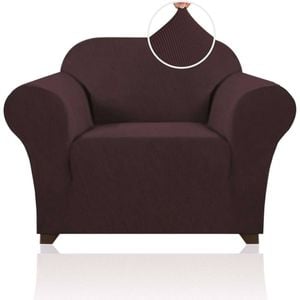 Smarcute 1 Seater High Stretch Jacquqard Textured Sofa Cover Brown