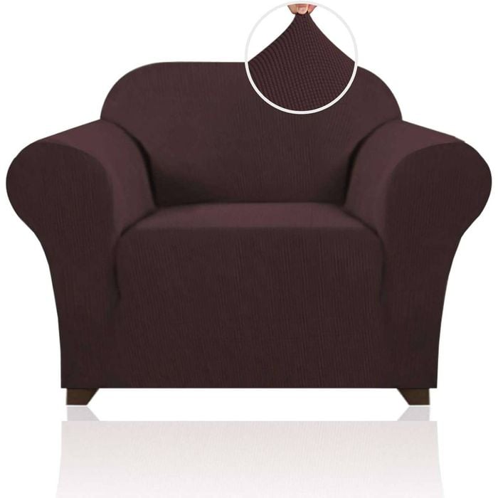 Smarcute 1 Seater High Stretch Jacquqard Textured Sofa Cover Brown