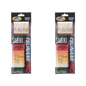 2x Tsunami 8 Red Hook Sabiki Rig - Iridescent Glo Head Flash and Beads Size 8