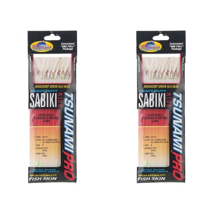 2x Tsunami 8 Red Hook Sabiki Rig - Iridescent Glo Head Flash and Beads Size 8