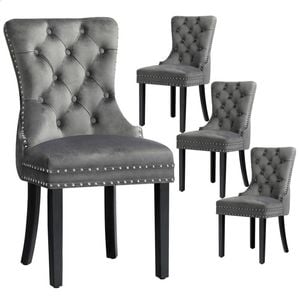 ALFORDSON Set of 4 Dining Chair Kitchen Lounge Retro Button Tufted Wooden Velvet Grey