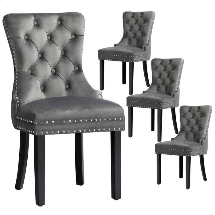 ALFORDSON Set of 4 Dining Chair Kitchen Lounge Retro Button Tufted Wooden Velvet Grey