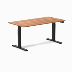 Desky Dual Sit To Stand Prime Oak Melamine Desk 150x75cm Matte Black Height Adjustable Legs