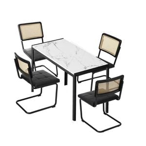 Oikiture 120cm Rectangle Dining Table with 4PCS Dining Chairs Leather Black