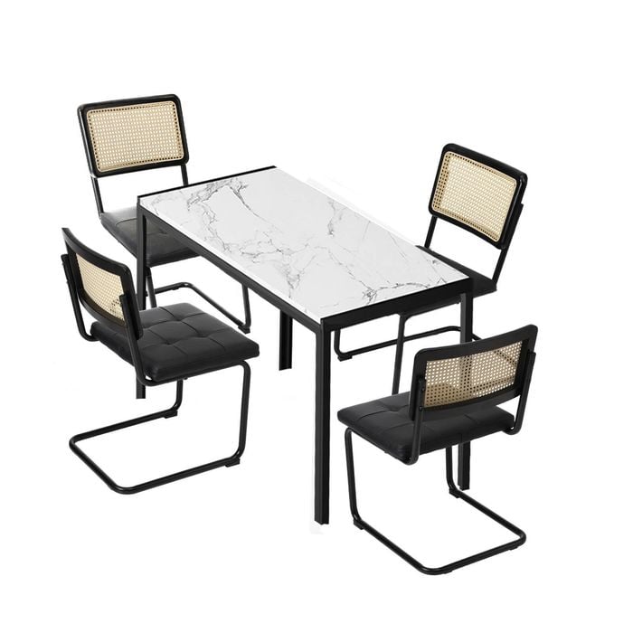 Oikiture 120cm Rectangle Dining Table with 4PCS Dining Chairs Leather Black