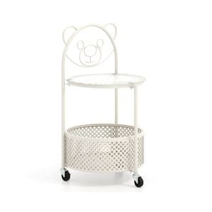 Costway 2-tier Round End Table Rolling Storage Cart W/lockable Wheels - White