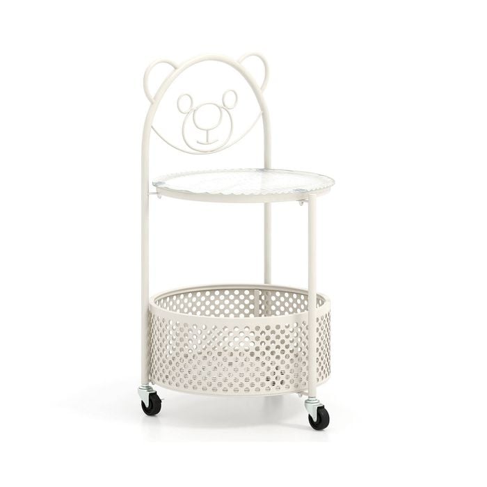 Costway 2-tier Round End Table Rolling Storage Cart W/lockable Wheels - White