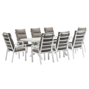 FurnitureOkay Mosman 9-Piece Ceramic Outdoor Extendable Dining Setting - White