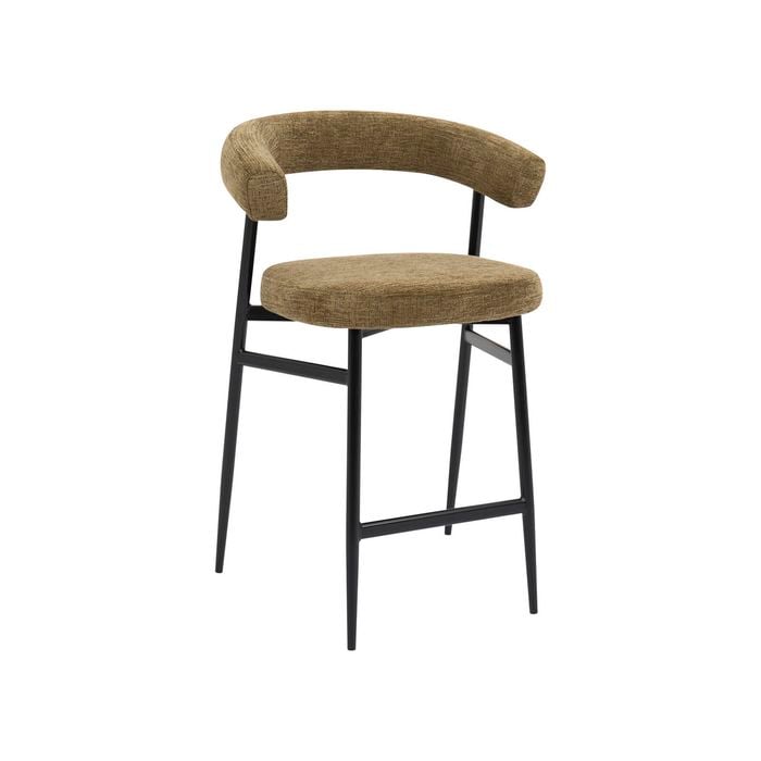 Sophie  Barstool in Olive Fabric  and Black Metal Powdercoated Legs