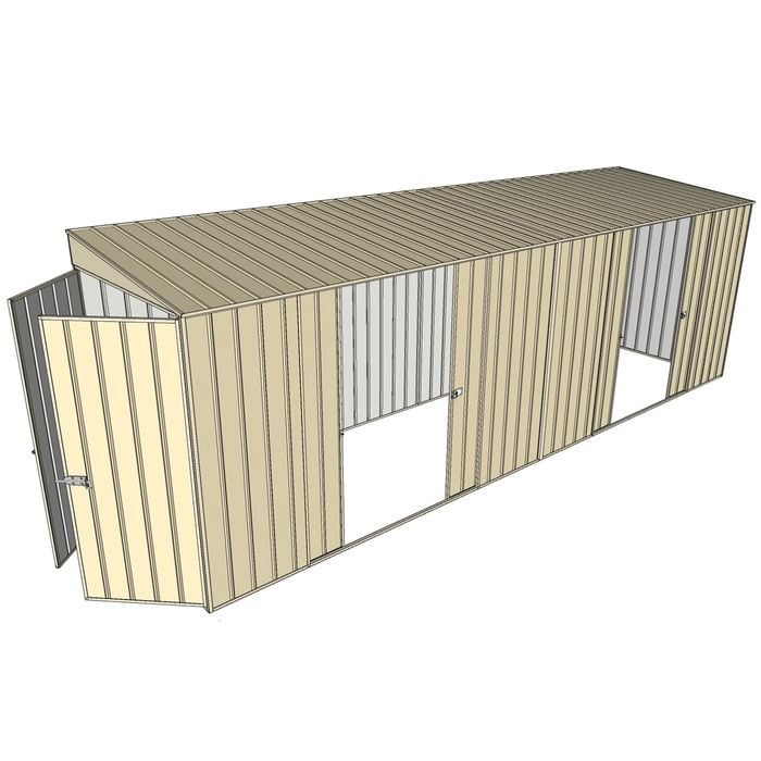 Build-a-Shed 1.5 x 6 x 2m Skillion Dual Double Sliding Side Doors Shed - Cream
