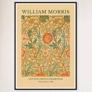 Galrie William Morris Cotton Prints Exhibition in Pink and Rose 1890 Art for Home Decor, Black Frame, A3 30 x 42cm (12 x 16inch)