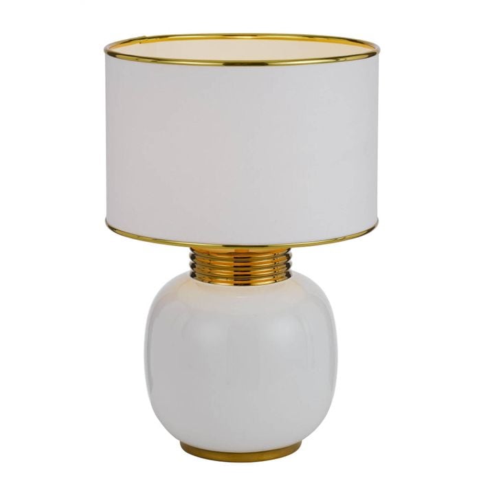 Telbix Davila Modern Table Desk Lamp Light Fabric Ceramic White Gold Gloss