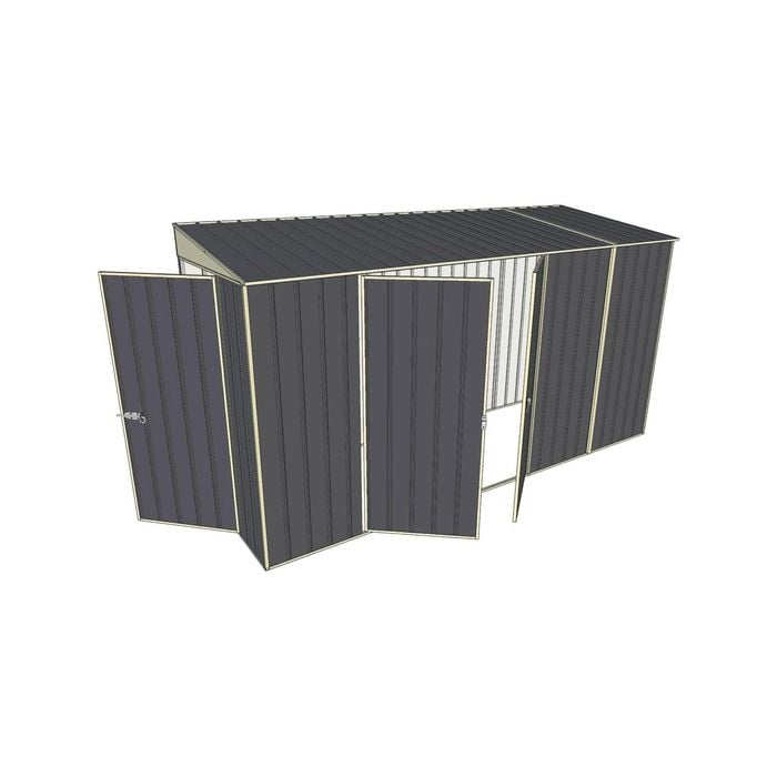 Build-A-Shed 1.2 x 3.7 x 2.0m Tunnel Shed Tunnel Hinged Door with Double Hinged Doors - Grey