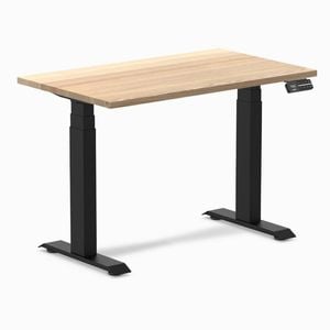 Desky Dual Mini White Ash Hardwood Sit To Stand Desk 1000x600mm Matte Black Frame
