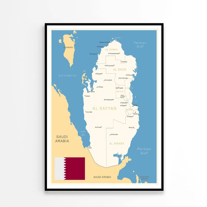Qatar, Detailed Map & Administrative Divisions  Print 100% Australian Made 60x90cm  (Poster)