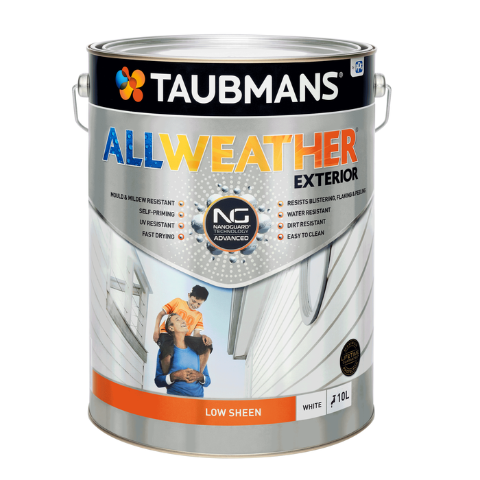 Taubmans 10L White Low Sheen All Weather Exterior Paint