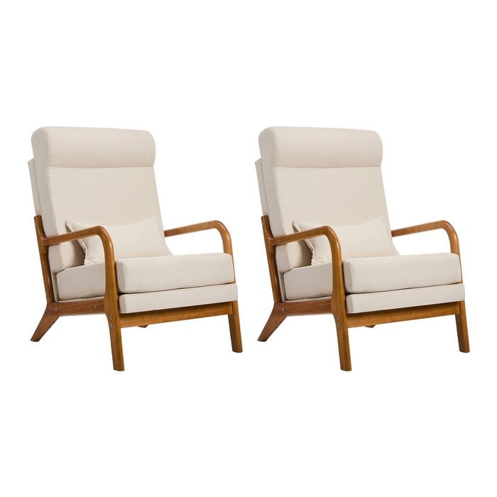 Oikiture Set of 2 Armchair Linen Fabric Lounge Chair with Lumbar Pillow